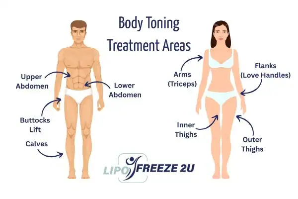 Graphic showing where you can have Body toning Treatment Newbury on your body